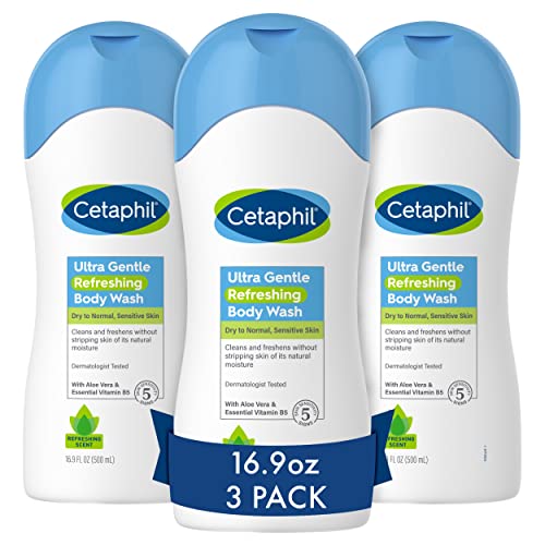 Cetaphil Body Wash - Gentle Cleanser for Sensitive Skin, Aloe Vera & Vitamin B5 - 16.9oz Pack of 3