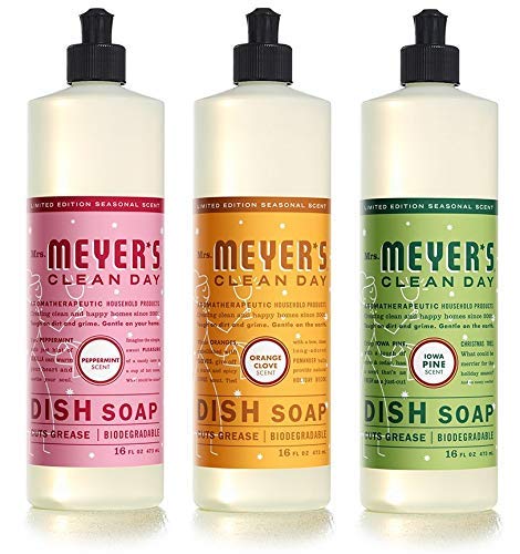 Mrs. Meyer's Clean Day Dish Soap - Grease Cutting Power, Plant-Derived Ingredients - 3 Scents