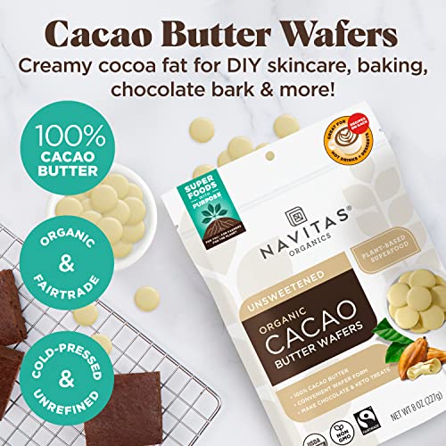 Navitas Organics Cacao Butter Wafers - Nourishing Moisturizer, Organic & Fairtrade - 8oz