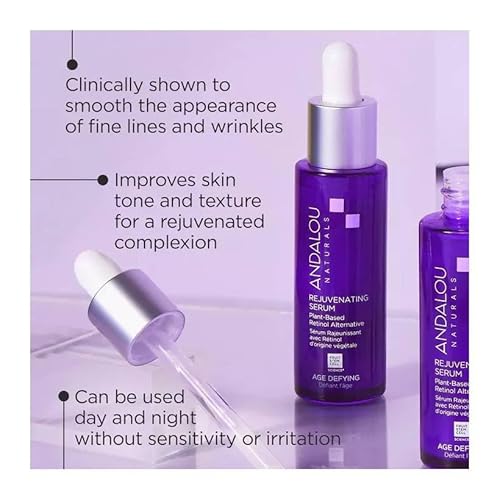 Andalou Naturals Facial Serum - Boosts Vitality, Reduces Fine Lines, Plant-Based Retinol - 1 Oz