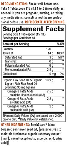 Nature's Way Organic Flax Seed Oil - Omega-3 Rich, Cold-Pressed, Gluten-Free - 24 Fl Oz