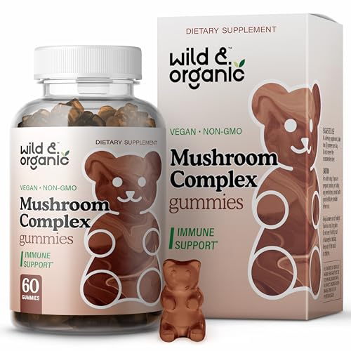 Wild & Organic Mushroom Gummies - Immune & Brain Support, Vegan, Pectin-Based - 60 Count