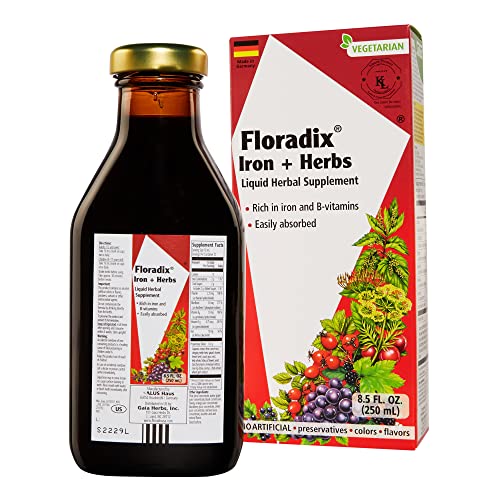 Floradix Liquid Iron Supplement - Promotes Healthy Red Blood Cells, Natural Herbal Extracts - 8.5oz