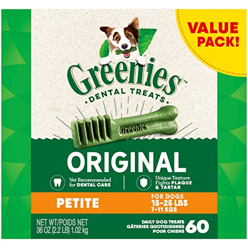 Greenies Original Petite Dog Treats - Natural Dental Care, Vet Recommended, 36oz (60 Treats)