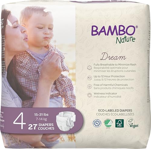 Bambo Nature Baby Diapers - Hypoallergenic, Super Absorbent, Chlorine-Free - Size 4 (54 Count)