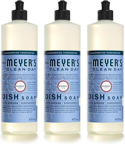 Mrs. Meyer's Clean Day Dish Soap - Plant-Derived Grease Cutter, Bluebell Scent - 16 fl oz, Pack of 3