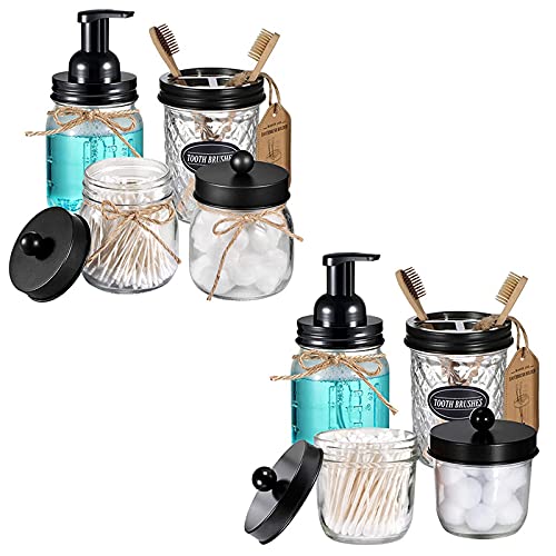 Rustic Bathroom Accessories Set - Durable Mason Jars with Stainless Steel Lids - 8pcs