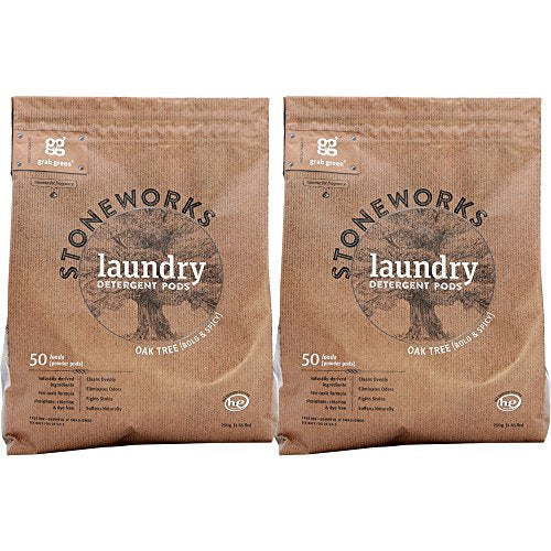 Grab Green Stoneworks Laundry Detergent Pods - Deep Cleaning, Non-Toxic, Oak Tree - 50 Pods