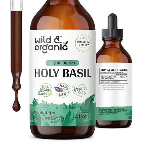 Wild & Organic Holy Basil Tincture - Mood Support, Alcohol-Free, Vegan - 4 oz