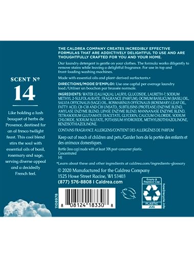 Caldrea Liquid Laundry Detergent - Odor & Stain Removal, Plant-Based, Basil Blue Sage - 64 oz