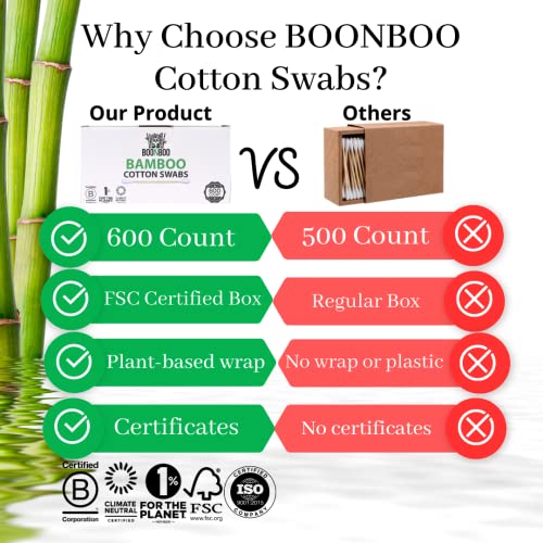 BOONBOO Cotton Swabs & Facial Pads - Biodegradable, Natural Materials, 600ct + 18pcs