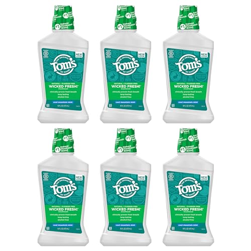 Tom's of Maine Mouthwash - Long-Lasting Fresh Breath, Alcohol-Free, Cool Mountain Mint - 16oz 6-Pack