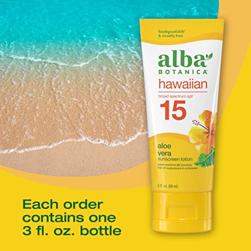 Alba Botanica Sunscreen Lotion - Broad Spectrum SPF 15, Water Resistant, Vegan - 3 fl oz