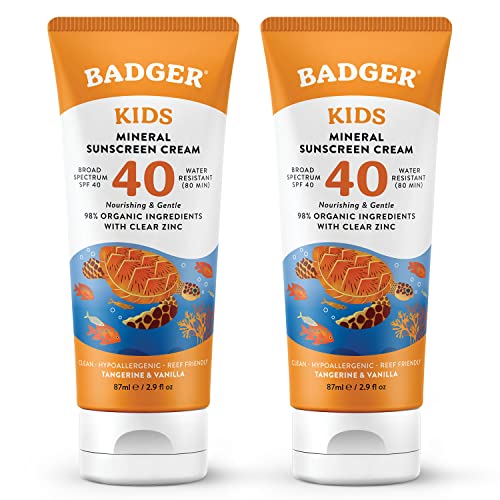 Badger Kids Sunscreen Cream SPF 40 - Zinc Oxide Protection, Reef Safe, Natural Ingredients - 2.9oz