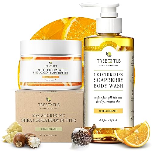 Tree to Tub Citrus Body Wash & Shea Butter Lotion - Moisturizing, pH Balanced - 16oz Set