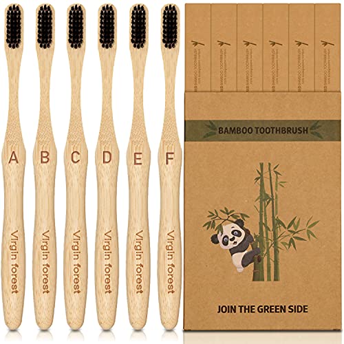 Virgin Forest Bamboo Toothbrush - Activated Charcoal Bristles, U-Shaped Design, 6-Pack