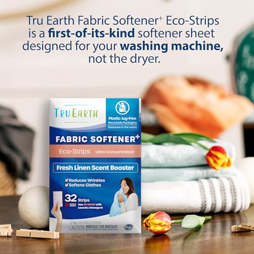 Tru Earth Fabric Softener Strips - Fresh Linen Scent, Paraben-Free, 32 Strips for 64 Loads