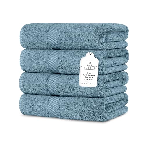 Villa Celestia Bath Towels - Plush, Highly Absorbent, OEKO-TEX Certified, Set of 4, Blue