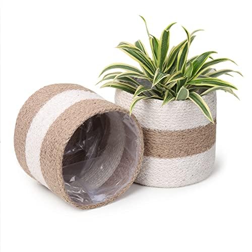 Eco Living Jute Planter Basket - Hand Woven Natural Covers for Indoor/Outdoor 6" Pots, Set of 2