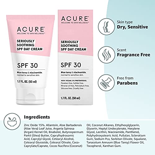 Acure SPF 30 Day Cream - Moisturizes & Soothes with Blue Tansy, Niacinamide - 1.7 Fl Oz