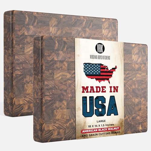 Virginia Boys Kitchens End Grain Butcher Block - Durable Walnut Cutting Board, Reversible - 18x14