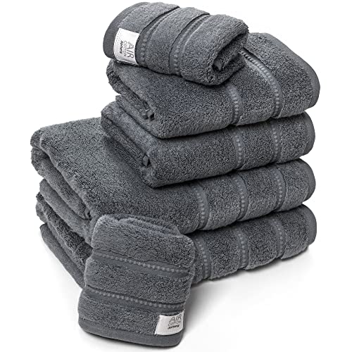 Softerry Plush Bath Towel Set - Luxuriously Soft, High Absorbency, Oeko-Tex Certified - 6 Piece Grey