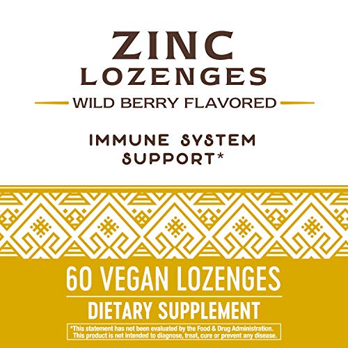 Zinc Lozenges | Immune Support, 100 mg Vitamin C, 23 mg Zinc, Wild Berry Flavor, 60 Count