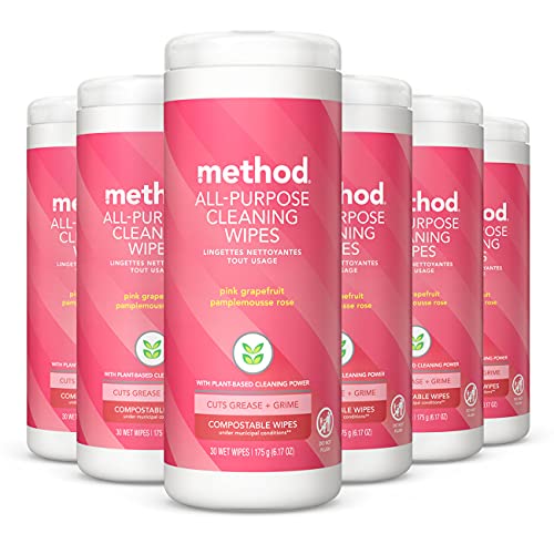 Method All-Purpose Cleaning Wipes - Plant-Based Power, Compostable, Pink Grapefruit Scent - 30 Count