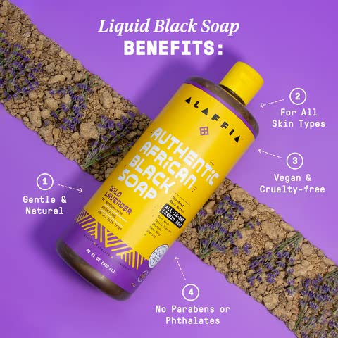 Alaffia Authentic African Black Soap - Detoxifying Cleanser, Moisturizing with Shea Butter - 32oz