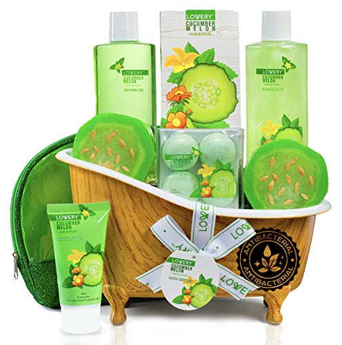 Lovery Bath & Body Gift Set - Natural Cucumber & Organic Melon, 12-Piece Spa Kit