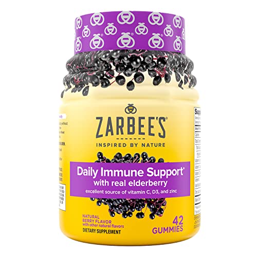 Zarbee's Elderberry Immune Support Gummies - Daily Vitamins A, C, D3, E, Zinc - Berry 42ct