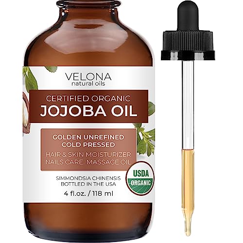 velona Jojoba Oil USDA Organic - Promotes Hair Growth, Hydrates Skin & Nails - 4 oz with Dropper