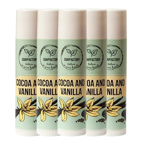 SoapFactory Natural Vanilla Lip Balm - Deeply Hydrating, Vegan, Organic - 0.17oz (Pack of 5)