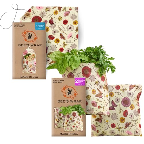 Bee's Wrap Back to School Bundle - Reusable Vegan Sandwich & Produce Bags, Organic Cotton