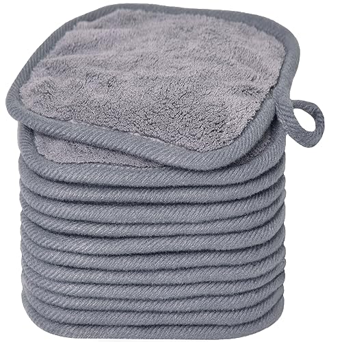 BloomSesame Makeup Remover Cloths - Hypoallergenic Soft Microfiber, 12 Pack 5x5in Gray