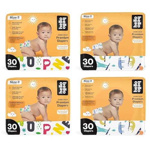 Hello Bello Premium Baby Diapers - Extra-Absorbent, Hypoallergenic, Plant-Based Designs - 120 Count