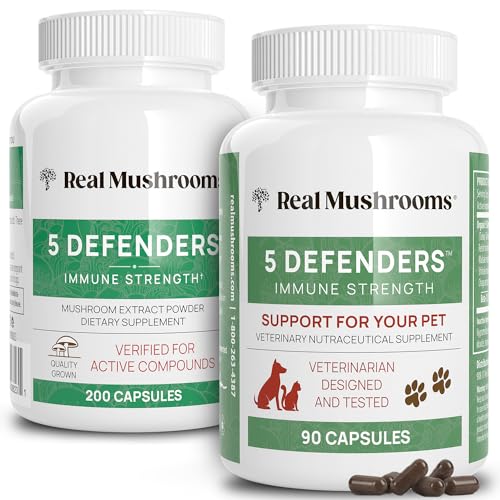 Real Mushrooms 5 Defenders - Immune Support, Pure Mushroom Extracts, Vegan - 200ct & 90ct