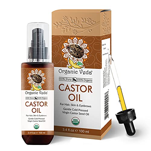 Organic Veda Castor Oil - Nourishes Hair, Skin, Brows & Lashes, Cold Pressed - 100 mL