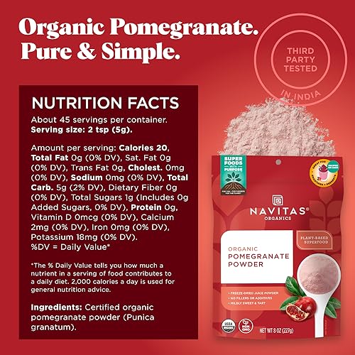 Navitas Organics Pomegranate Powder - Antioxidant Boost, Organic & Non-GMO - 8oz, 45 Servings