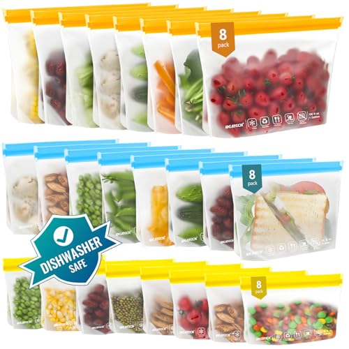 IDEATECH Reusable Food Storage Bags - Leakproof & BPA-Free Silicone, 24 Pack with Various Sizes