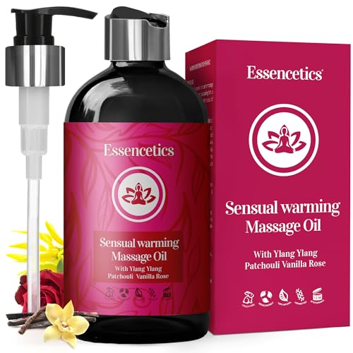 Essencetics Massage Oil - Organic Ylang Ylang, Patchouli & Vanilla Rose for Relaxation - 8oz