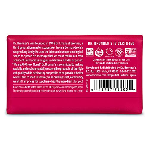 Dr. Bronner's Pure-Castile Bar Soap - Moisturizing, Organic Ingredients, Vegan - 5oz, 6-Pack