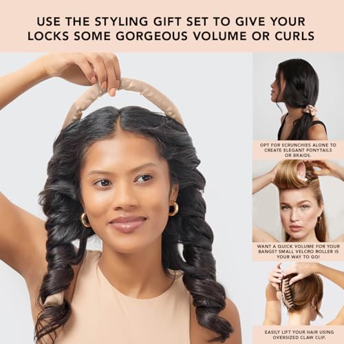 Kitsch Satin Heatless Curl Set - Voluminous Curls, No Hair Damage - 5pc, Champagne