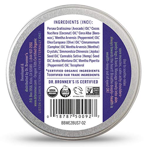 Dr. Bronner's Organic Muscle Balm - Relieves Sore Muscles, Moisturizes Skin - 2oz Arnica-Menthol