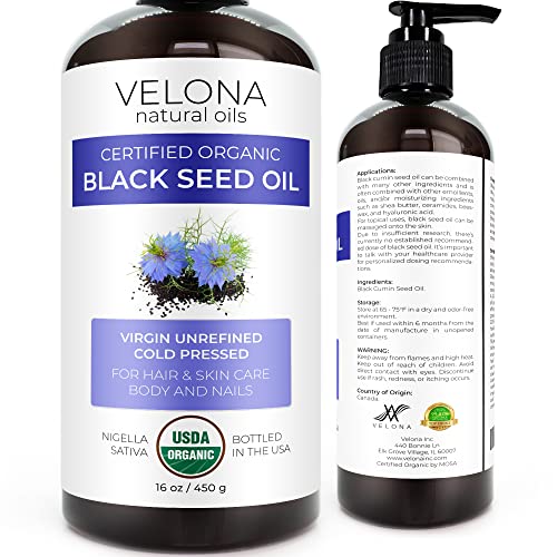 velona Black Cumin Seed Oil - Boosts Hair Shine & Growth, USDA Organic, 100% Pure - 16 oz