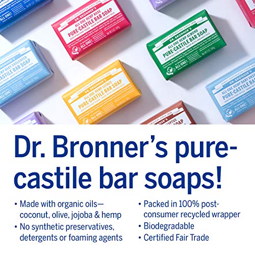 Dr. Bronner's Pure-Castile Bar Soap Variety Pack - Organic Oils, Vegan, 6 Scents - 5oz Each