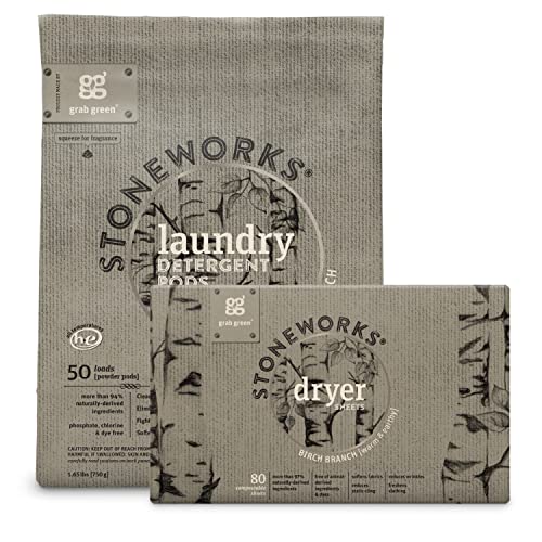 Grab Green Laundry Detergent Pods & Dryer Sheets - Naturally Fresh Birch Scent, 50 Pods + 80 Sheets