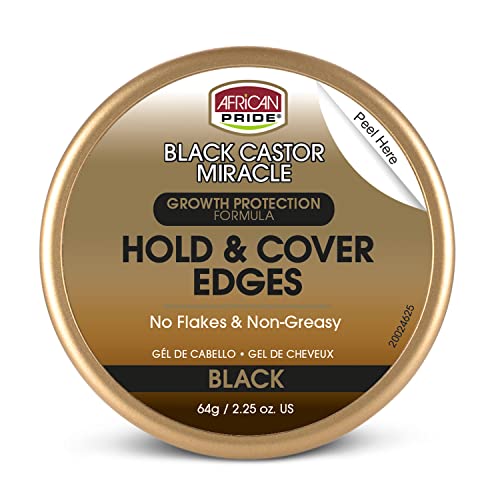 African Pride Black Castor Hair Gel - Slicks Edges, Covers Grays, Nourishing Oils - 2.25 oz
