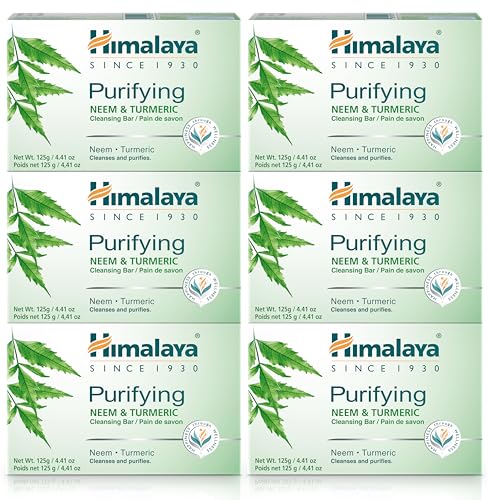 Himalaya Neem & Turmeric Cleansing Bar - Purifies Skin, Free from Parabens & SLS - 6 Pack, 125g