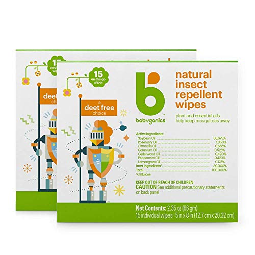 Babyganics Insect Repellent Wipes - Natural Plant-Based Formula, DEET-Free - 30 Wipes